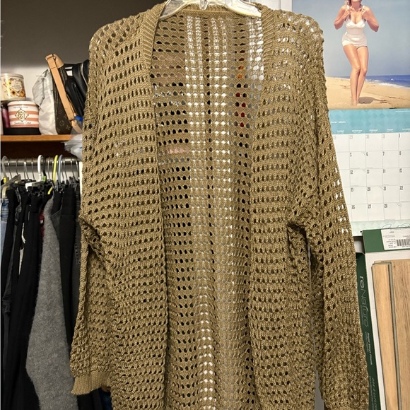 SHEIN Sweaters - SHEIN Olive Green Open-Knit Cardigan